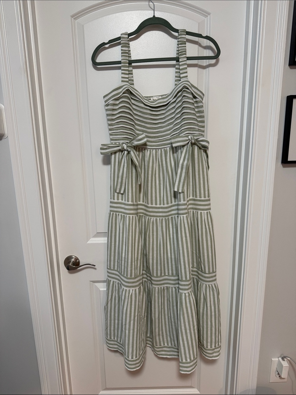 Striped Green & White Linen Sundress